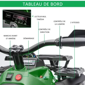 Bon marché 🥰 Homcom Voiture 4×4 Quad Buggy Électrique Enfant 12 V 8 Km/h Max. Effets Lumineux Sonores Selle Avec Dossier Porte-bagage Avant Métal Pp Vert Noir 😍 14