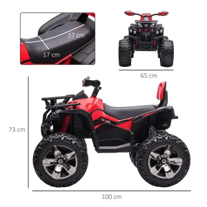 Grosses soldes 🥰 Homcom Voiture 4×4 Quad Buggy Électrique Enfant 12 V 8 Km/h Max. Effets Lumineux Sonores Selle Avec Dossier Porte-bagage Avant Métal Pp Rouge Noir 😀 12