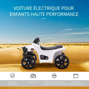 De gros 👍 Homcom Voiture 4×4 Quad Buggy Électrique Enfant 18-36 Mois 6 V 3 Km/h Max. Effet Lumineux Sonores Métal Pp Blanc Noir 🔥 16