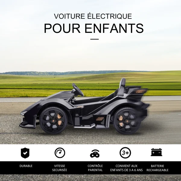 Offres ⭐ Homcom Voiture Électrique Enfants De Sport Hypercar Lambo 12 V – V. Max. 5 Km/h Effets Sonores Et Lumineux Télécommande Noir 🔔 6