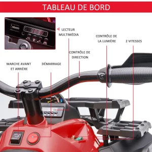 Grosses soldes 🥰 Homcom Voiture 4×4 Quad Buggy Électrique Enfant 12 V 8 Km/h Max. Effets Lumineux Sonores Selle Avec Dossier Porte-bagage Avant Métal Pp Rouge Noir 😀 14