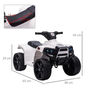 De gros 👍 Homcom Voiture 4×4 Quad Buggy Électrique Enfant 18-36 Mois 6 V 3 Km/h Max. Effet Lumineux Sonores Métal Pp Blanc Noir 🔥 12