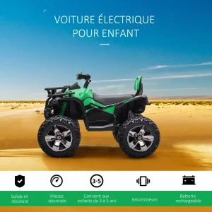 Bon marché 🥰 Homcom Voiture 4×4 Quad Buggy Électrique Enfant 12 V 8 Km/h Max. Effets Lumineux Sonores Selle Avec Dossier Porte-bagage Avant Métal Pp Vert Noir 😍 16