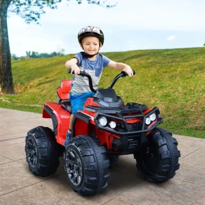 Coupon ⌛ Homcom Voiture 4×4 Quad Buggy Électrique Enfant 3 À 6 Ans Effets Lumineux Musique V. Max. 3 Km/h Batterie Rechargeable Lecteur Mp3 Multifonction Rouge 🔔 10