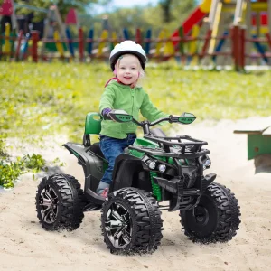 Bon marché 🥰 Homcom Voiture 4×4 Quad Buggy Électrique Enfant 12 V 8 Km/h Max. Effets Lumineux Sonores Selle Avec Dossier Porte-bagage Avant Métal Pp Vert Noir 😍 10