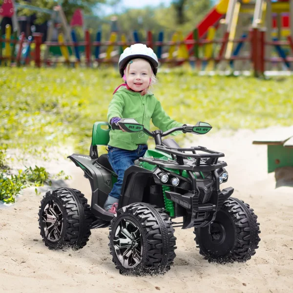 Bon marché 🥰 Homcom Voiture 4×4 Quad Buggy Électrique Enfant 12 V 8 Km/h Max. Effets Lumineux Sonores Selle Avec Dossier Porte-bagage Avant Métal Pp Vert Noir 😍 3