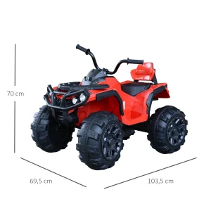 Coupon ⌛ Homcom Voiture 4×4 Quad Buggy Électrique Enfant 3 À 6 Ans Effets Lumineux Musique V. Max. 3 Km/h Batterie Rechargeable Lecteur Mp3 Multifonction Rouge 🔔 12