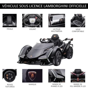 Offres ⭐ Homcom Voiture Électrique Enfants De Sport Hypercar Lambo 12 V – V. Max. 5 Km/h Effets Sonores Et Lumineux Télécommande Noir 🔔 14