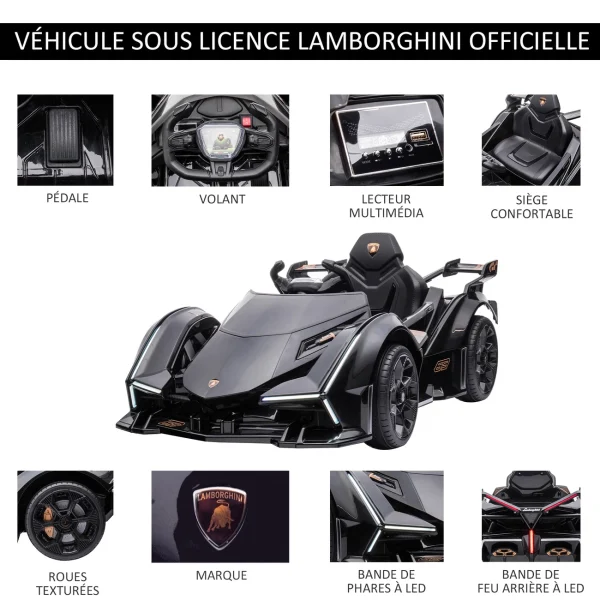 Offres ⭐ Homcom Voiture Électrique Enfants De Sport Hypercar Lambo 12 V – V. Max. 5 Km/h Effets Sonores Et Lumineux Télécommande Noir 🔔 5