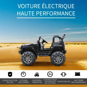 Grosses soldes 🔥 Homcom Voiture 4×4 Électrique 12 V + Télécommande 128l X 78l X 76h Cm Enfants 3 À 8 Ans Effets Lumineux Sonores Lecteur Mp3 Noir ✔️ 16