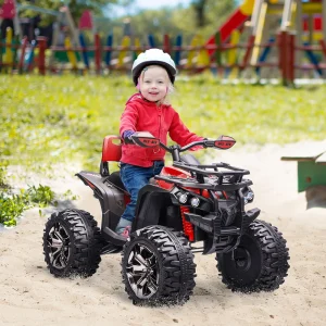 Grosses soldes 🥰 Homcom Voiture 4×4 Quad Buggy Électrique Enfant 12 V 8 Km/h Max. Effets Lumineux Sonores Selle Avec Dossier Porte-bagage Avant Métal Pp Rouge Noir 😀 10