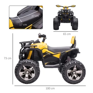 Budget ✔️ Homcom Voiture 4×4 Quad Buggy Électrique Enfant 12 V 8 Km/h Max. Effets Lumineux Sonores Selle Avec Dossier Porte-bagage Avant Métal Pp Jaune Noir 🛒 12