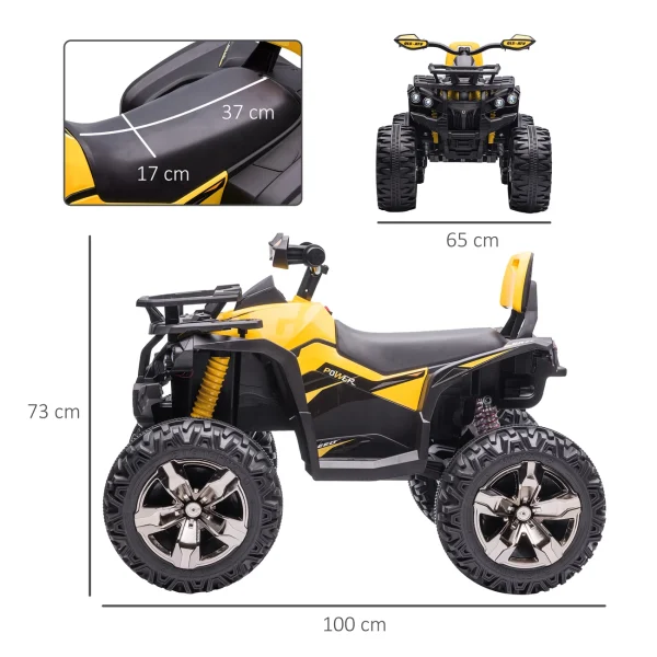 Budget ✔️ Homcom Voiture 4×4 Quad Buggy Électrique Enfant 12 V 8 Km/h Max. Effets Lumineux Sonores Selle Avec Dossier Porte-bagage Avant Métal Pp Jaune Noir 🛒 4