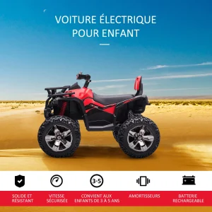 Grosses soldes 🥰 Homcom Voiture 4×4 Quad Buggy Électrique Enfant 12 V 8 Km/h Max. Effets Lumineux Sonores Selle Avec Dossier Porte-bagage Avant Métal Pp Rouge Noir 😀 16