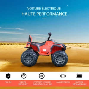 Coupon ⌛ Homcom Voiture 4×4 Quad Buggy Électrique Enfant 3 À 6 Ans Effets Lumineux Musique V. Max. 3 Km/h Batterie Rechargeable Lecteur Mp3 Multifonction Rouge 🔔 14