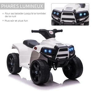 De gros 👍 Homcom Voiture 4×4 Quad Buggy Électrique Enfant 18-36 Mois 6 V 3 Km/h Max. Effet Lumineux Sonores Métal Pp Blanc Noir 🔥 14